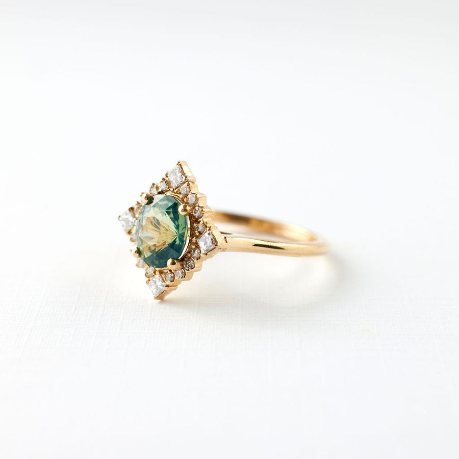 Marie Ring - 1.57 Carat Green-Teal Oval Sapphire