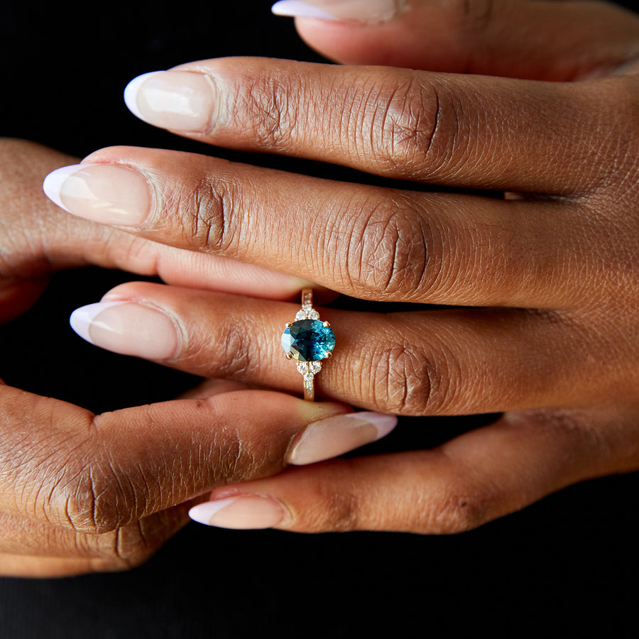 Marigold Ring - 2.51 Carat Blue-Green Oval Sapphire