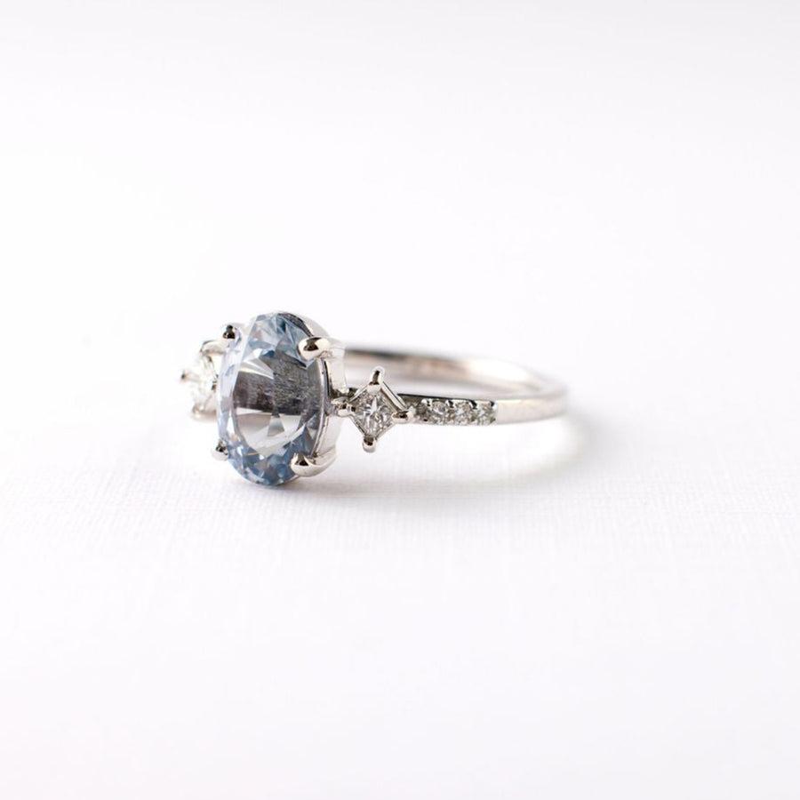 May Ring - 1.84 Carat Silver Blue Oval Sapphire