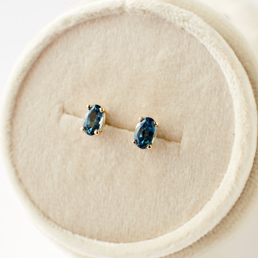 Delphine Earrings - Blue Oval Sapphires