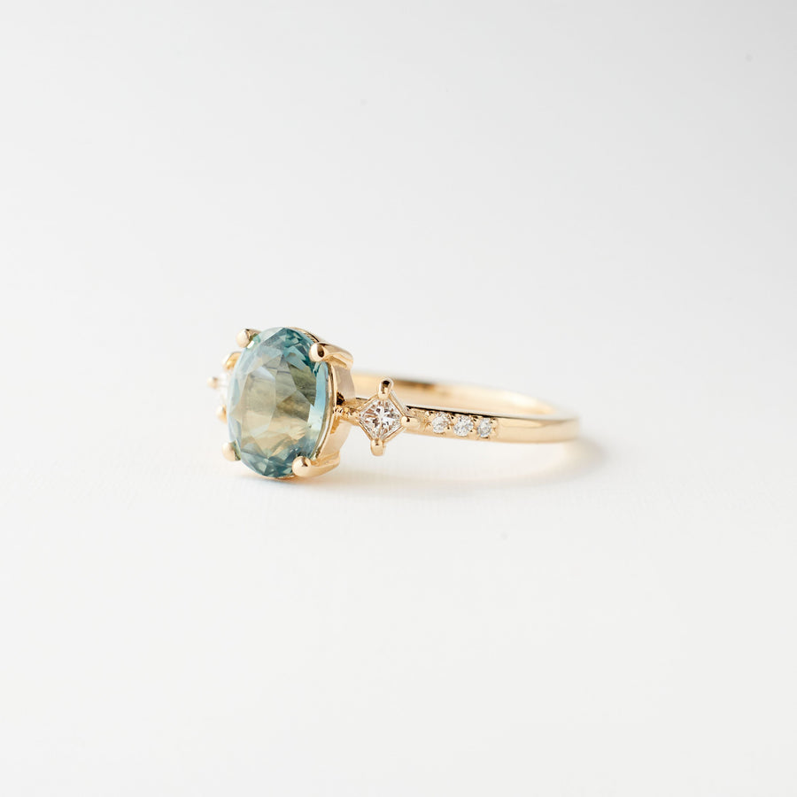May Ring - 2.02 Carat Bluish Green Oval Sapphire