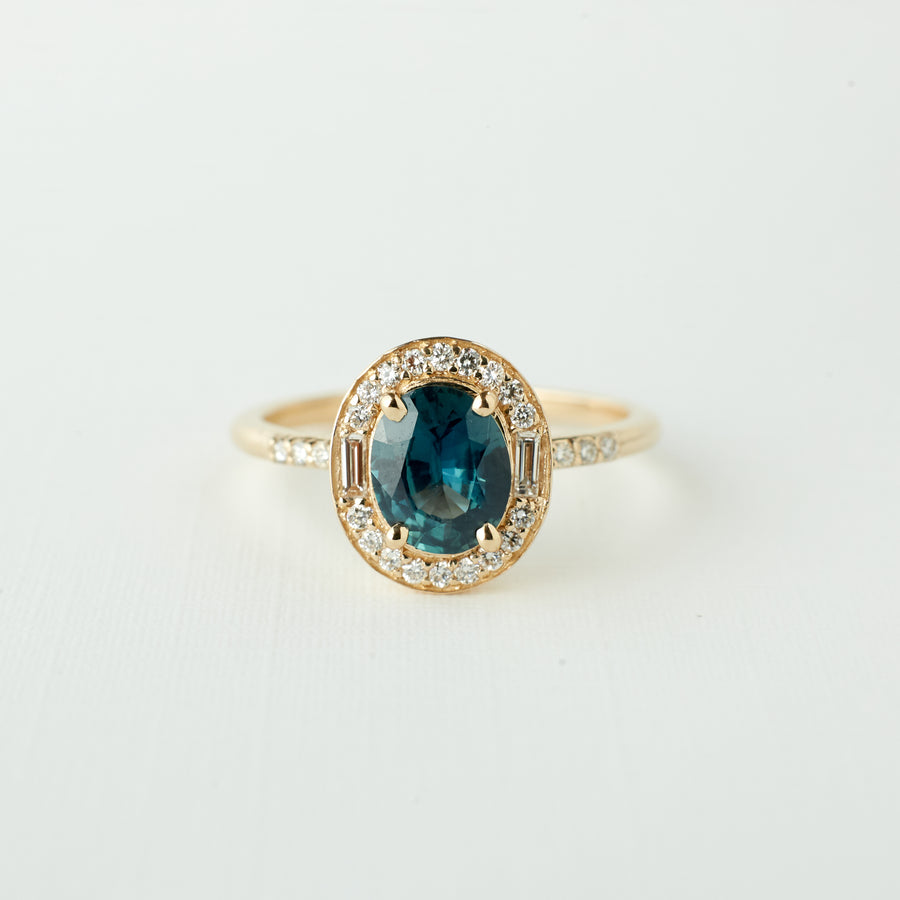 Athena Ring - 1.04 Carat Green-Blue Oval Sapphire