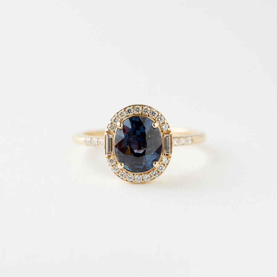 Athena Ring - 1.60 Carat Color Changing Teal/Purple Grey Oval Sapphire