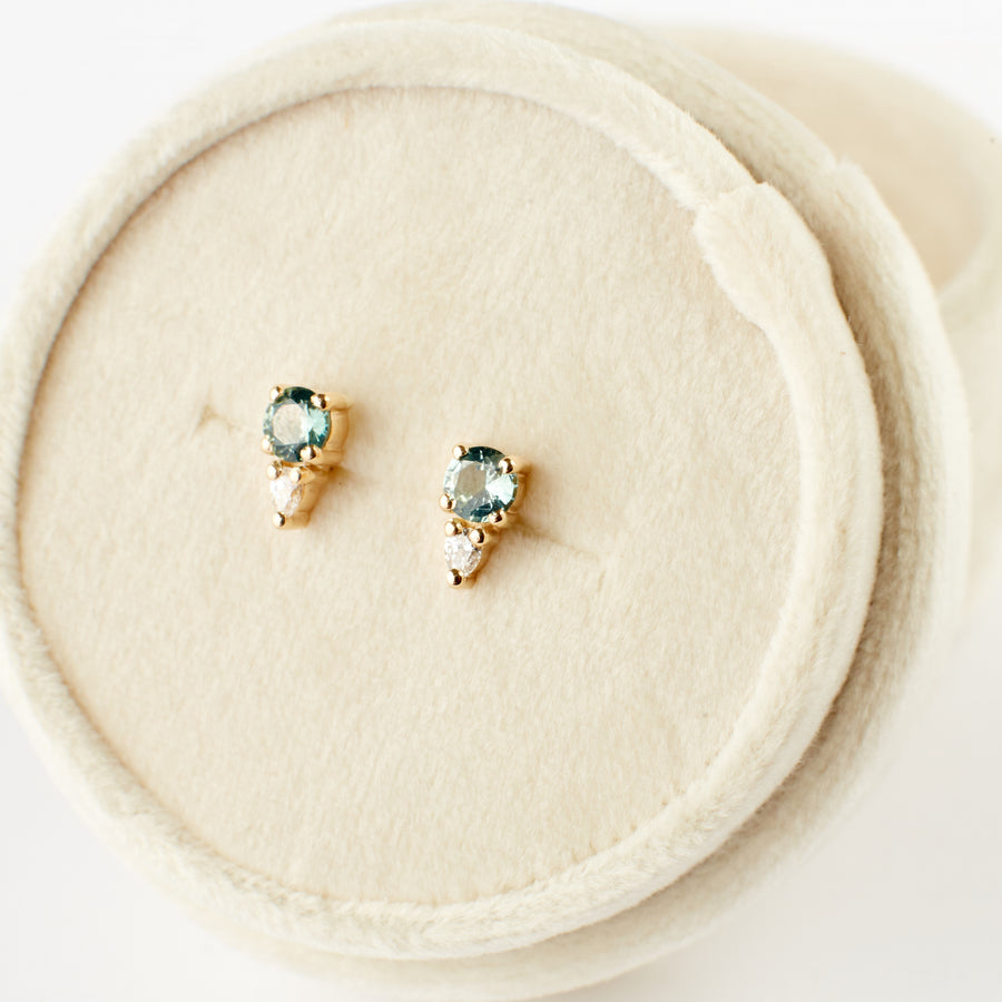 Peyton Earrings - Seafoam Green Sapphires + Diamonds