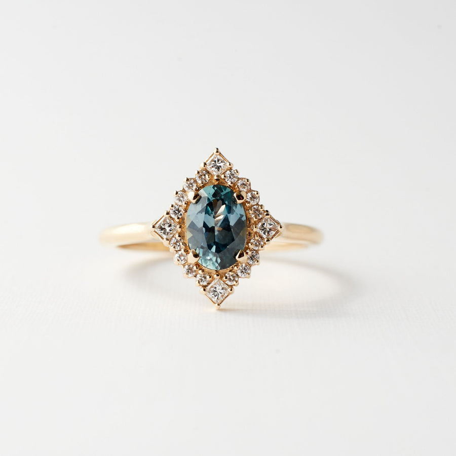 Mirabelle ring, made by Porter Gulch, set with a .83 carat Montana sapphire. 